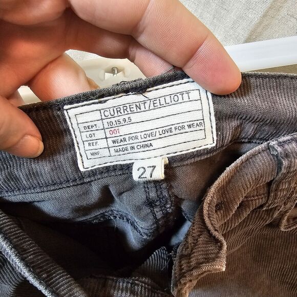 Current/Elliott Corduroy The Kick Jean Cropped in Washed Black Frayed Hem Sz 27 - Picture 10 of 12